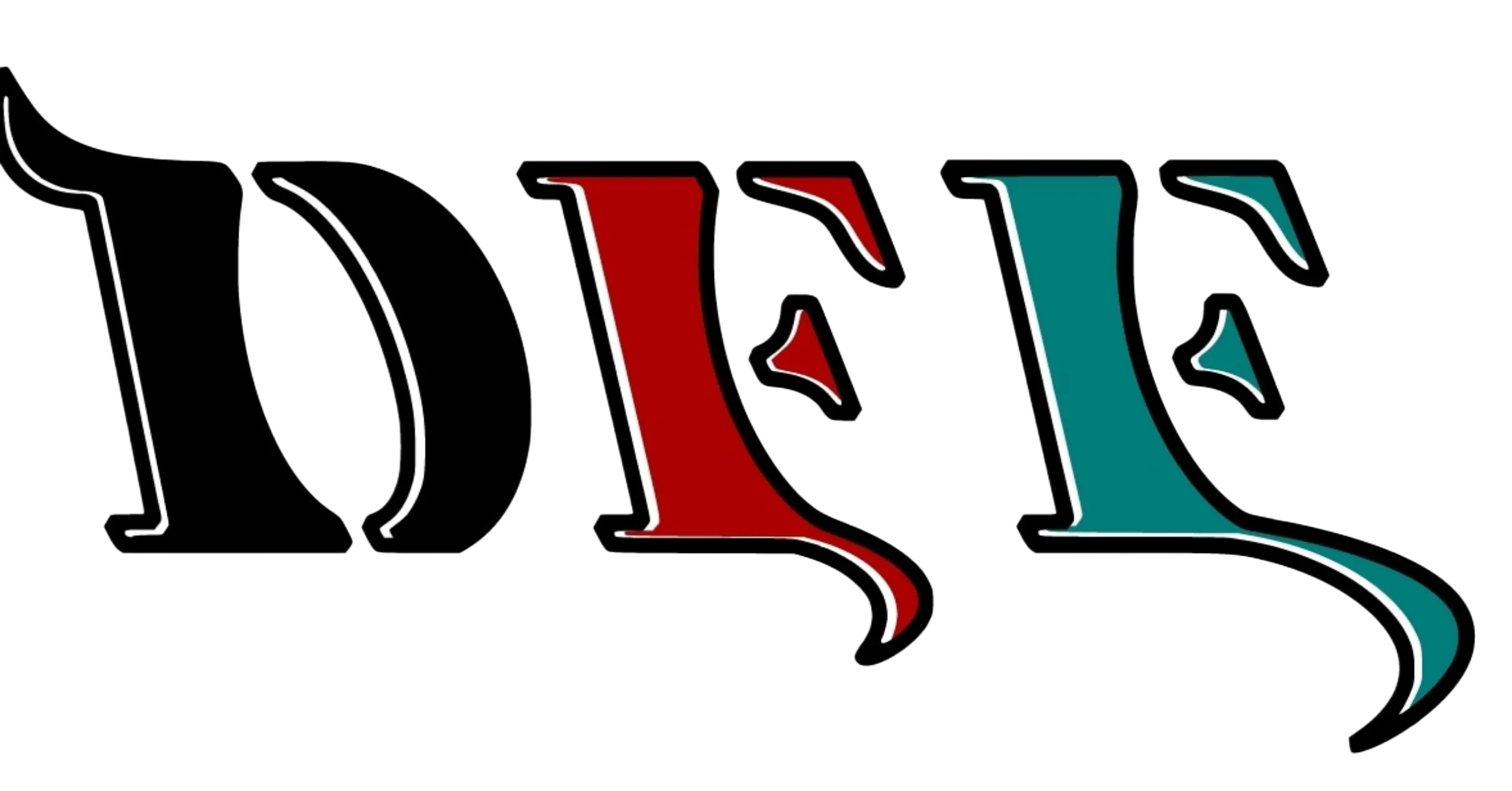 Bandlogo von Die Frivolen Frauenhelden.
Geschwungene Großbuchstaben mit Serifen. Das D ist schwarz, das erste F rot und das zweite F ein helles Grünblau.