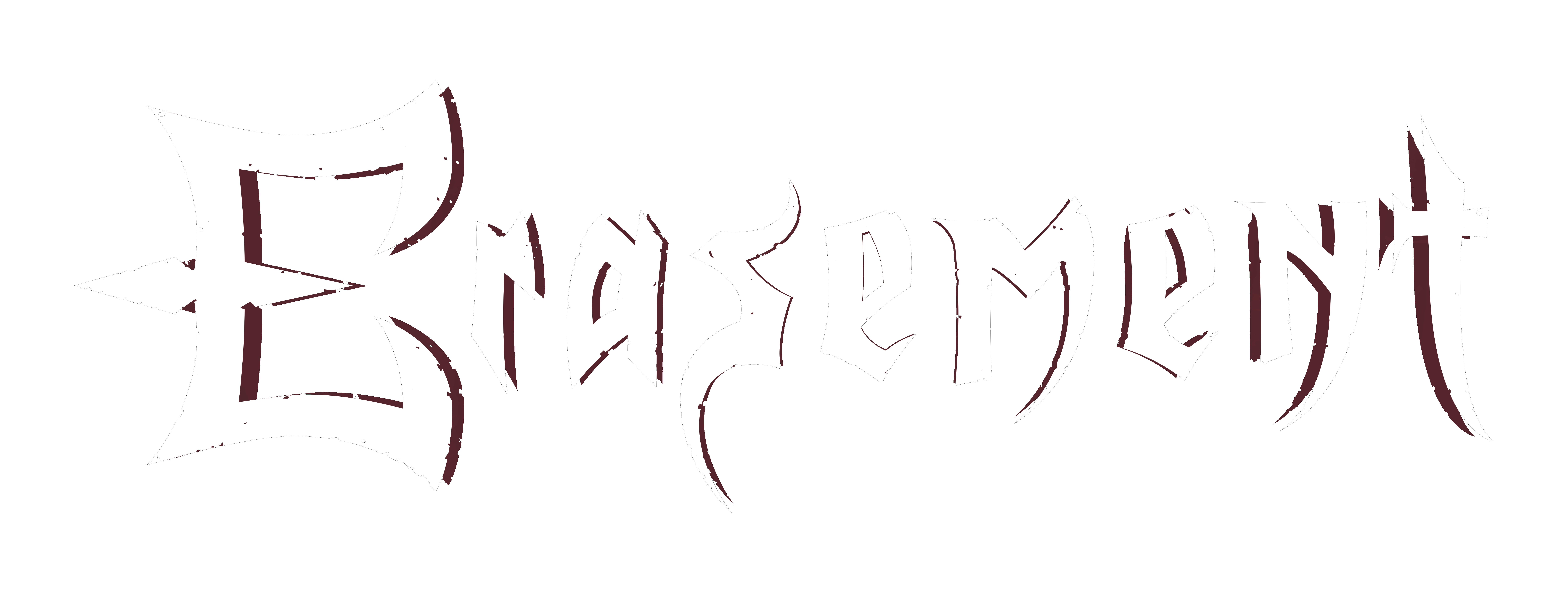 Lettering Erasement. The Logo is white with a dark red shadow.