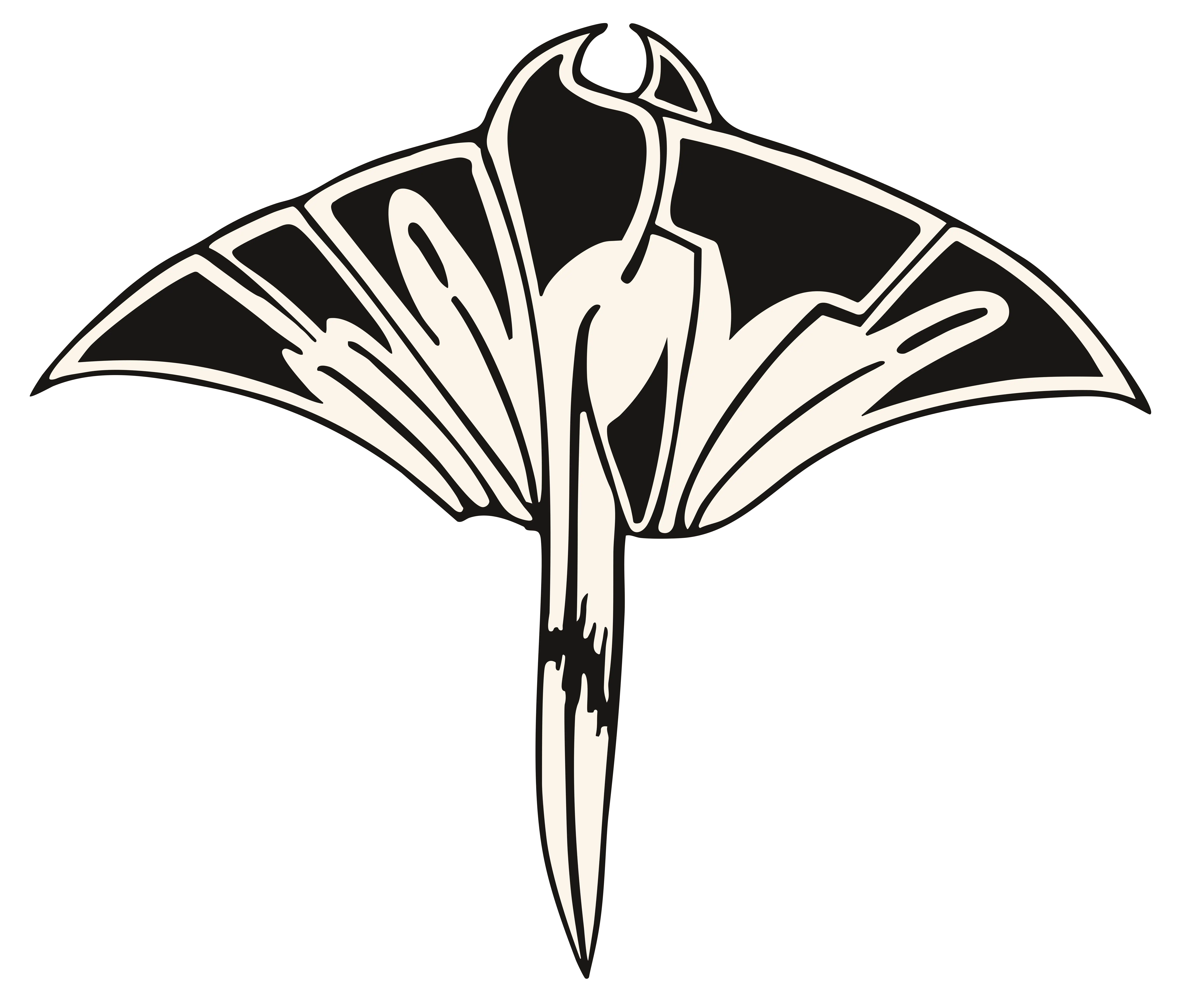 Logo der Band Manta.
Der Schriftzug "Manta" (schwarz/cremeweiß) in Form eines Mantarochens.