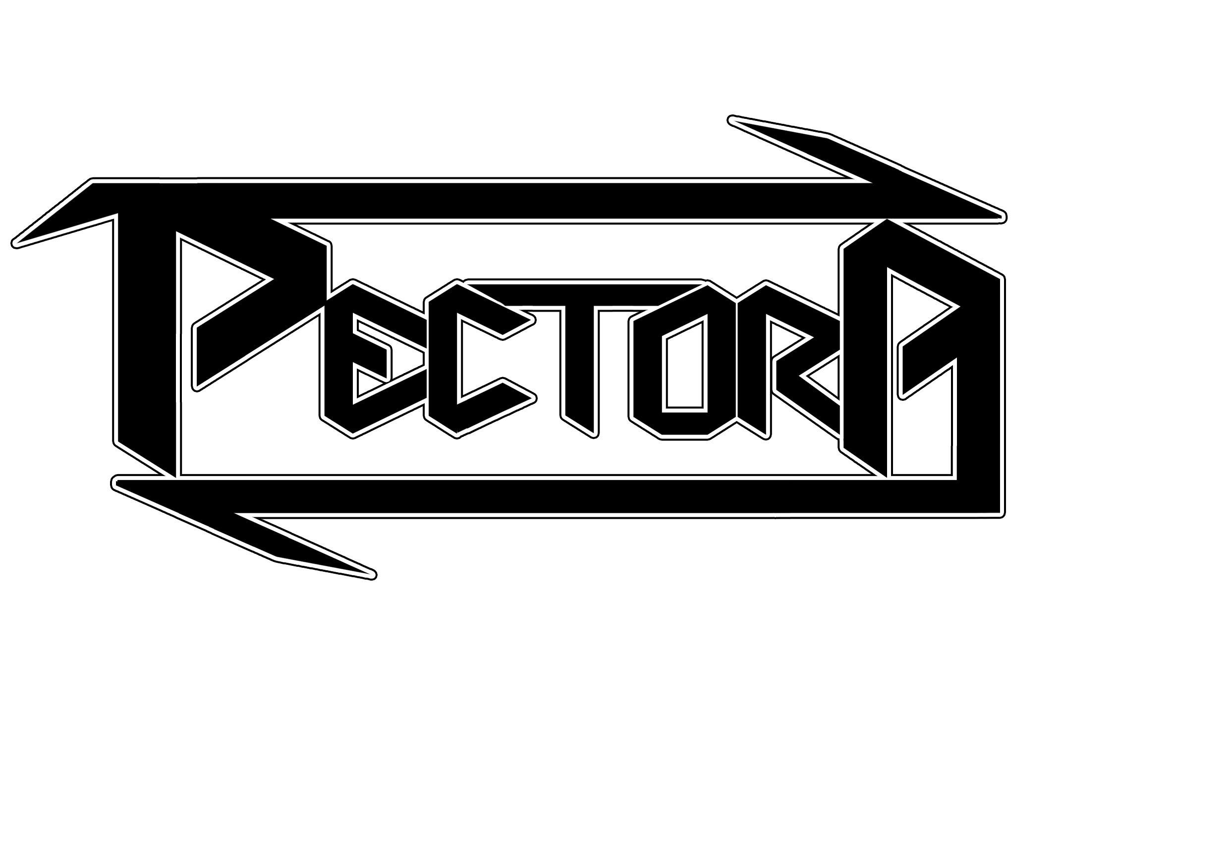 Bandlogo of Pectora.
"Pectora" in black letters with white edging. From the P a arrow goes above the letters horizontal to the right. From the A a arrow goes beneath the letters horizontal to the left.