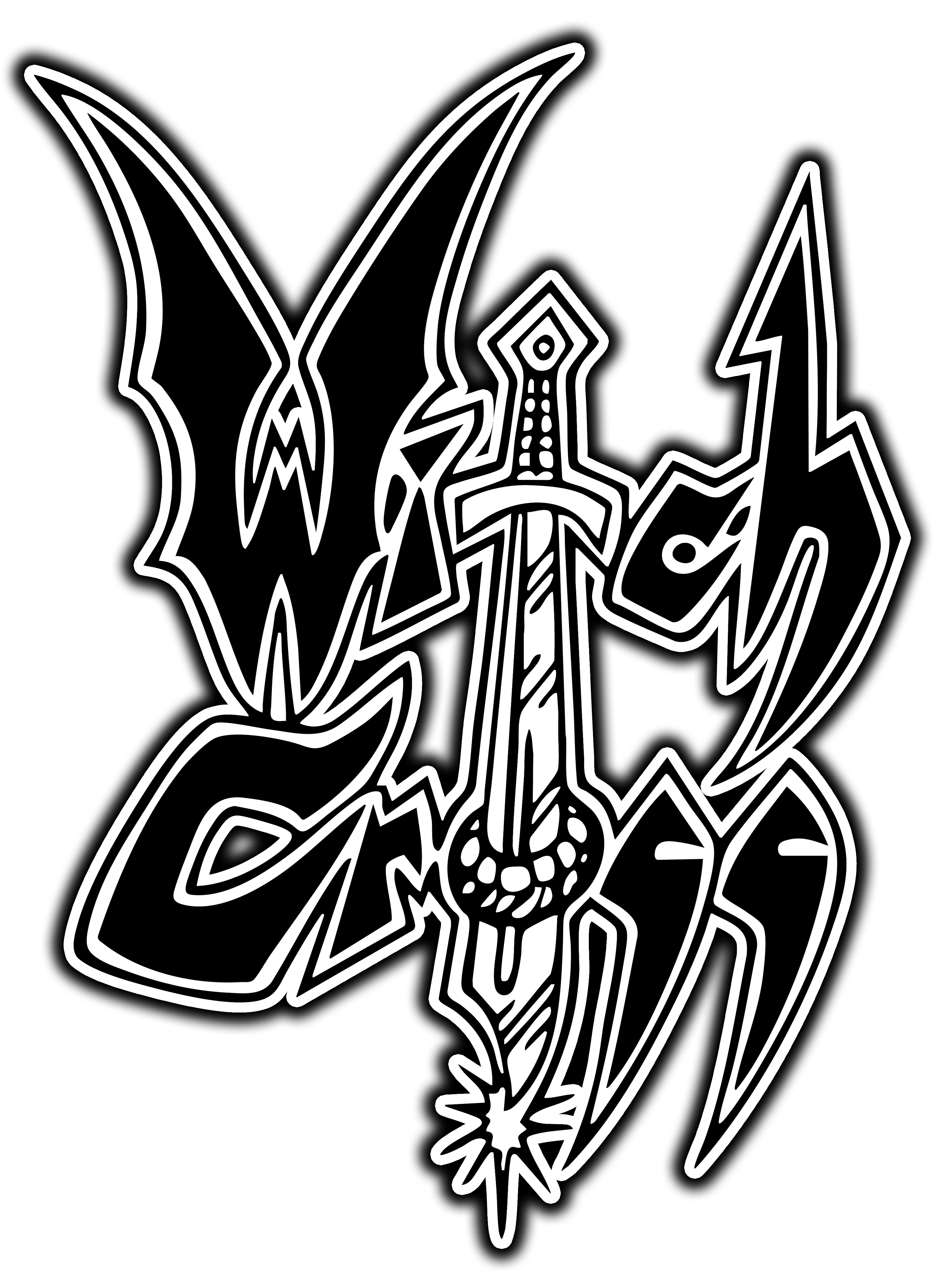 Witch Chross Bandlogo.
Schwarz/weiß.
Das W sieht aus wie eine Fledermaus. Das t ist der Griff eines Schwertes, dass unten durch das o des "Cross" sticht.